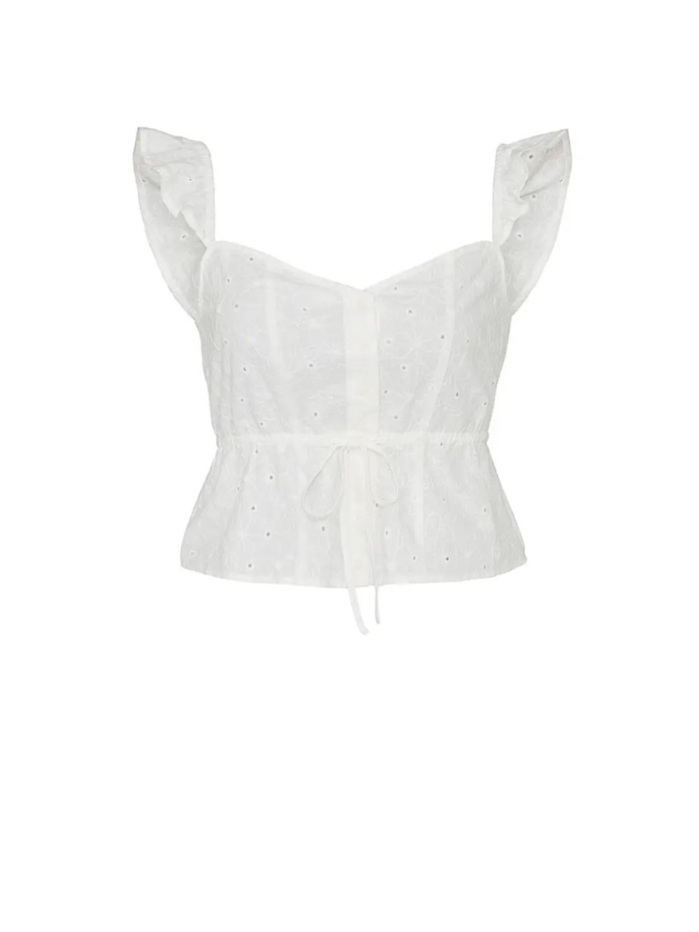 Louna White Eyelet Peplum Tank Top with Front Tie M